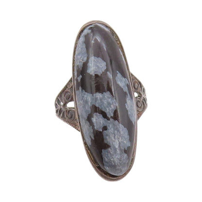 925 Sterling Silver Vintage Ring Dark Tone Cutout Band Gemstone Sz 5.5  RG32379