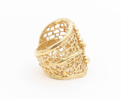 925 Sterling Silver Vintage Ring Gold Plated Beaded Openwork Band  Sz 7  RG34555