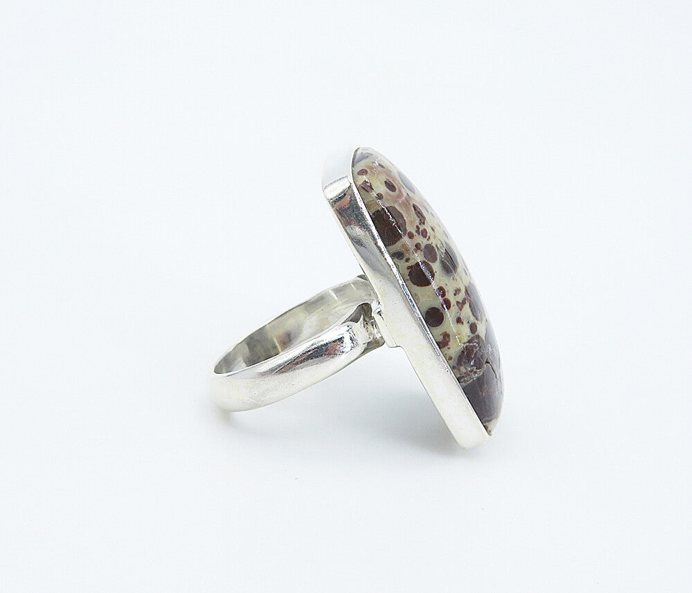 925 Sterling Silver  Brown Spotted Jasper Polished Cocktail Ring Sz 7  RG8332
