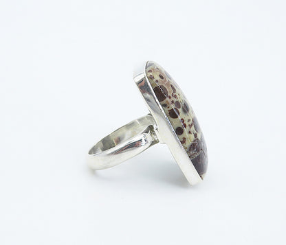 925 Sterling Silver  Brown Spotted Jasper Polished Cocktail Ring Sz 7  RG8332