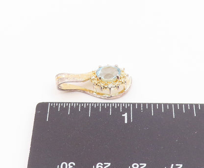 925 Sterling Silver  Vintage Shiny Blue Topaz Floral Motif Pendant  PT17768