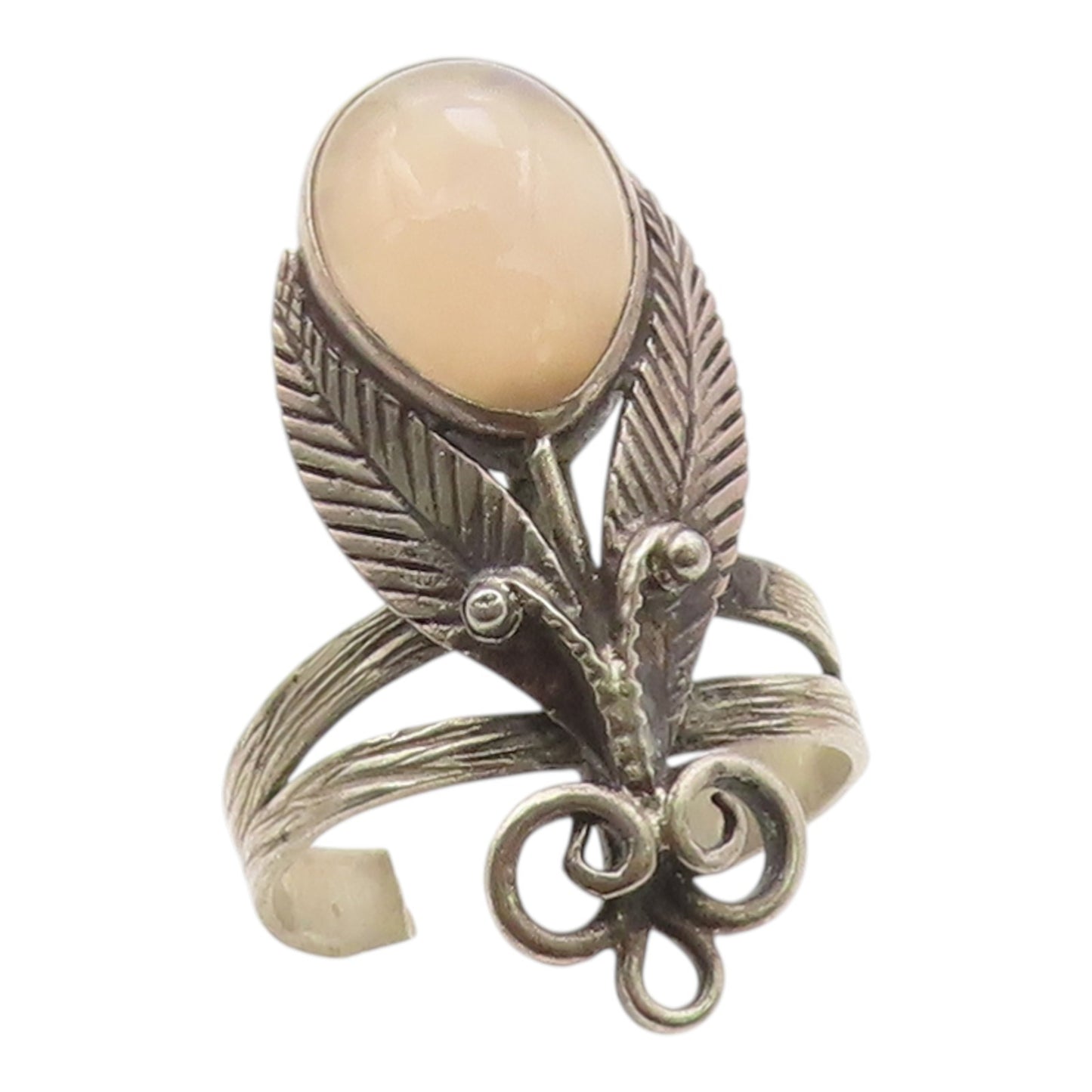 925 Sterling Silver Vintage Ring NAVAJO Pink Opal Leaf Motif  Sz 5.5  RG36367