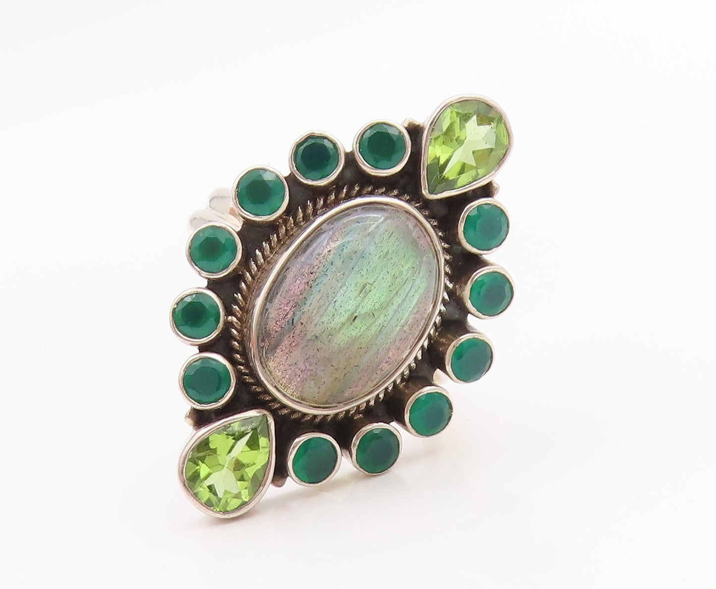925 Sterling Silver Vintage Ring NICKY BUTLER Labradorite Jade  Sz 9  RG33166