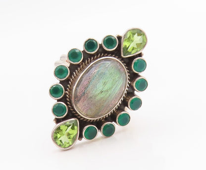925 Sterling Silver Vintage Ring NICKY BUTLER Labradorite Jade  Sz 9  RG33166