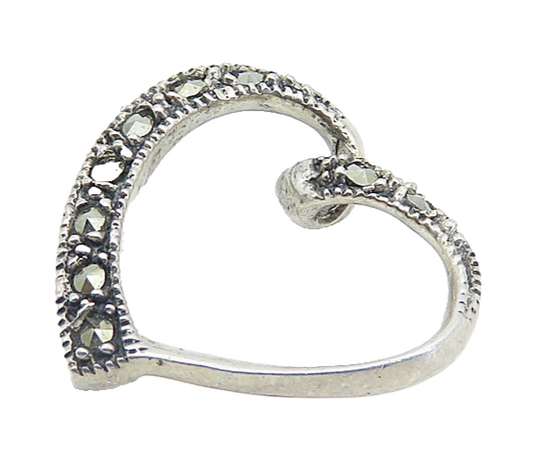 925 Sterling Silver  Vintage Shiny Marcasite Open Love Heart Pendant  PT6140