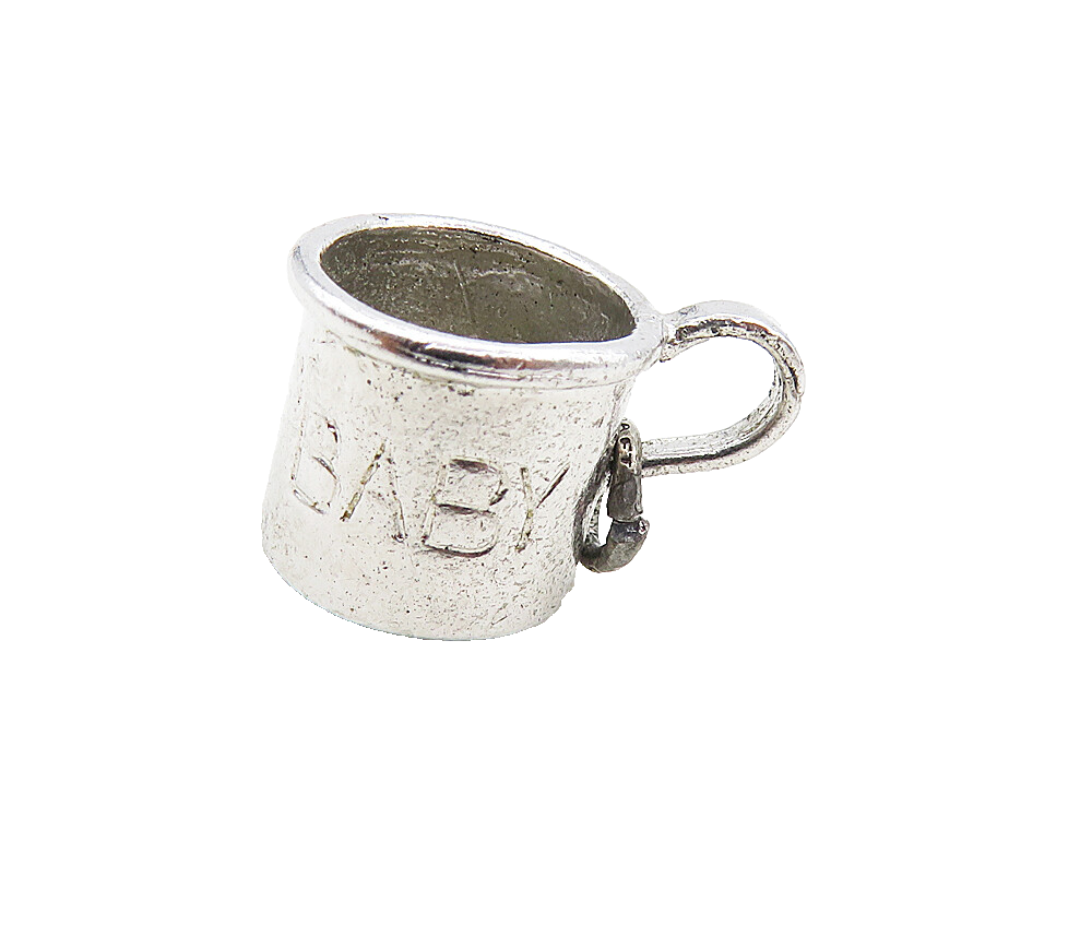 925 Sterling Silver  Vintage Petite Shiny Baby Etched Cup Pendant  PT6925