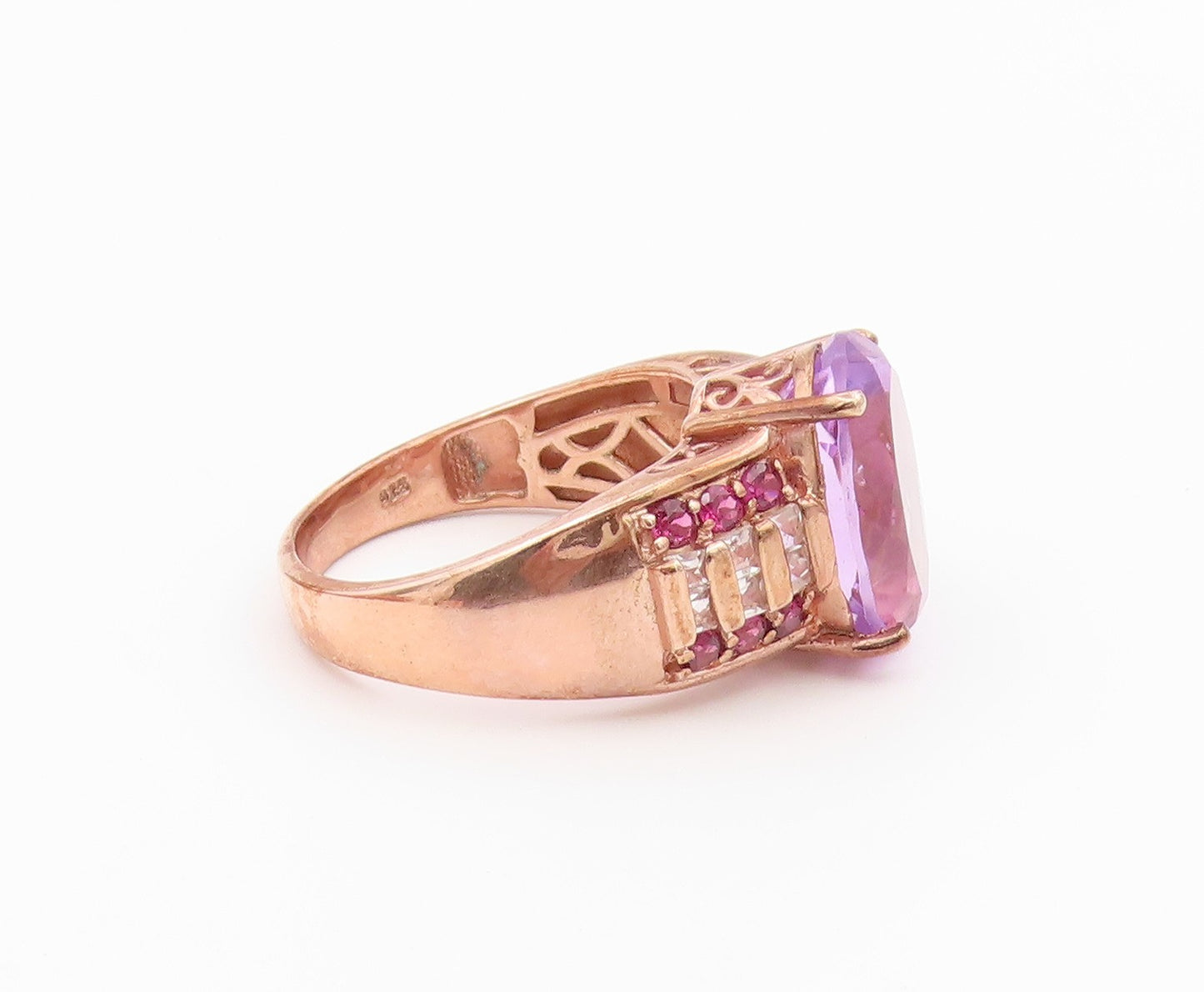 925 Sterling Silver Vintage Ring Gold Plated Multi Gemstone Band Sz 11.5 RG36529