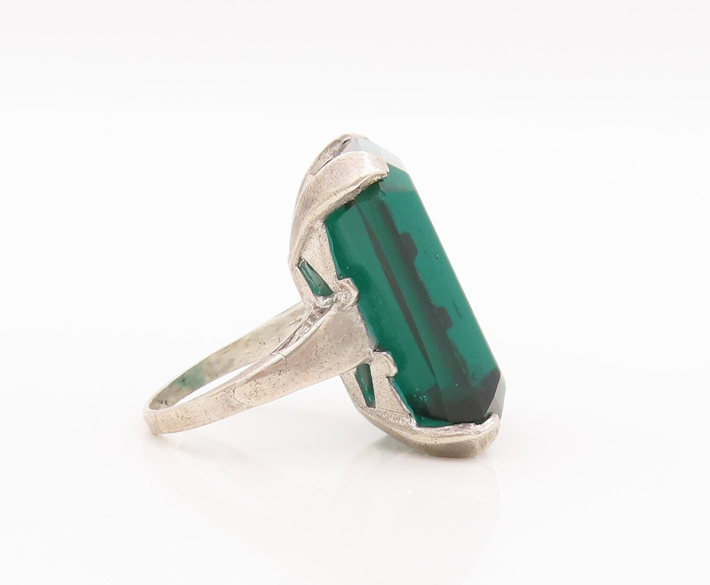 925 Sterling Silver Vintage Ring UNCAS Antique Large Green CZ  Sz 5  RG29088