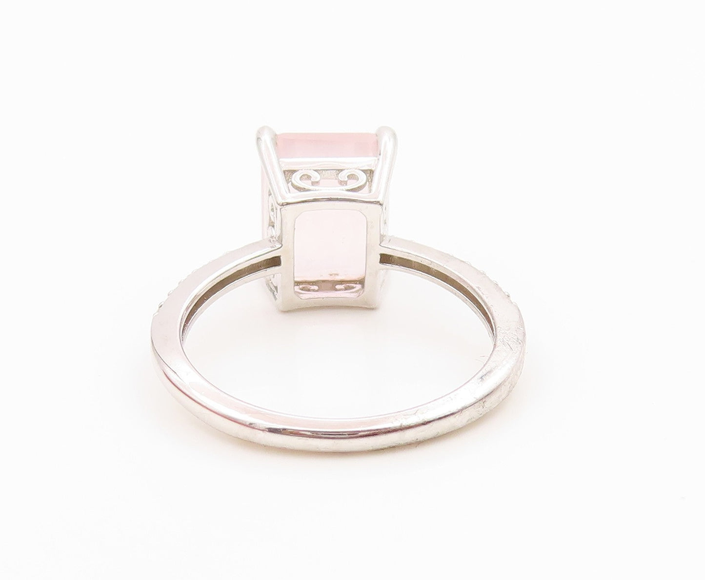 925 Sterling Silver Vintage Ring Real Diamonds & Rose Quartz Band  Sz 7  RG36061
