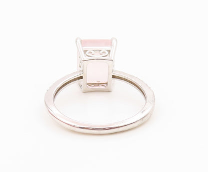 925 Sterling Silver Vintage Ring Real Diamonds & Rose Quartz Band  Sz 7  RG36061