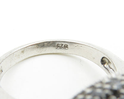 925 Sterling Silver  Faceted Hematite & Marcasite Cocktail Ring Sz 7  RG18555