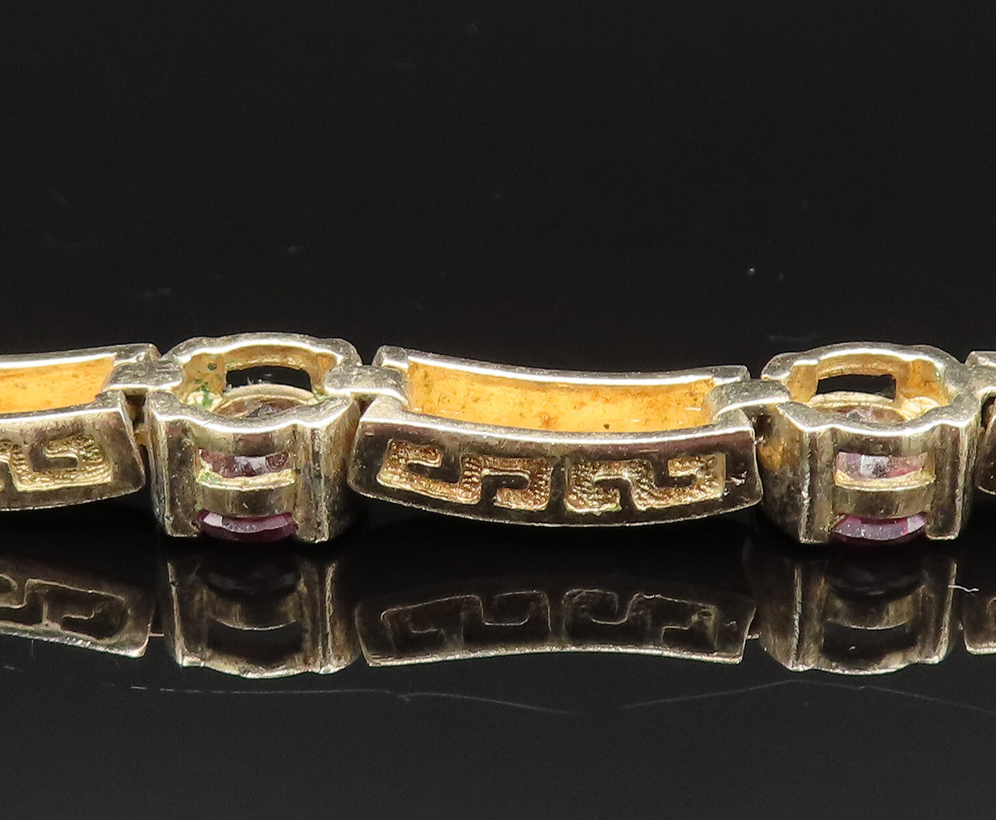 925 Silver  Vintage Engraved Gold Plated Amethyst Tennis Bracelet  BT9512