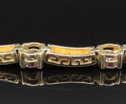 925 Silver  Vintage Engraved Gold Plated Amethyst Tennis Bracelet  BT9512
