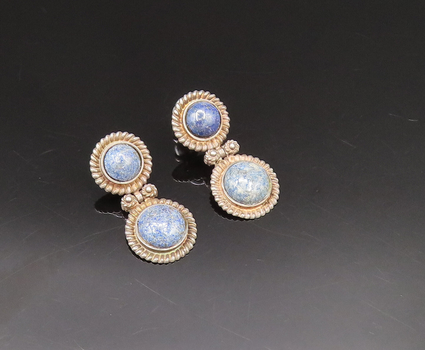MFA 925 Sterling Silver Vintage Twisted Rope Border Sodalite Earrings EG11940