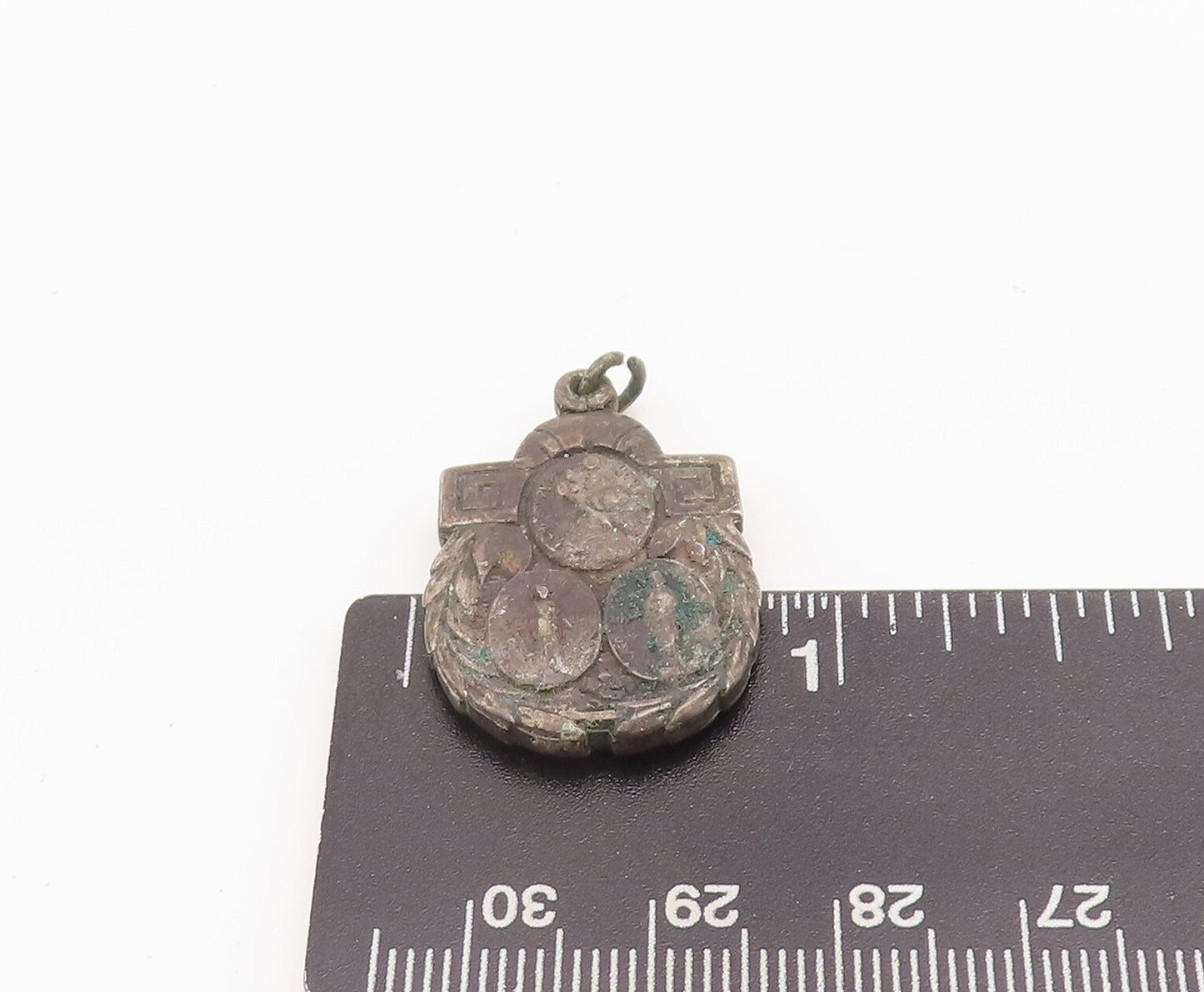 925 Sterling Silver Vintage Pendant Antique Oval Religious Carved OPENS  PT22539