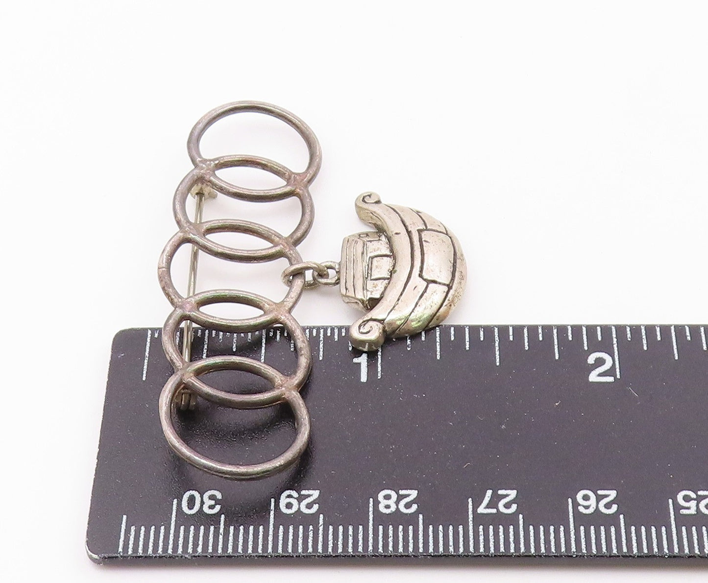 DESIGNER 925 Sterling Silver Vintage Interlocking Circle House Brooch Pin BP9389