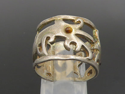 925 Sterling Silver  Vintage Tiger's Eye Swirl Cutout Band Ring Sz 8  RG24762