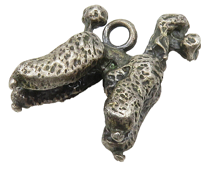 925 Sterling Silver  Vintage Oxidized Petite Poodle Dog Motif Pendant  PT12609