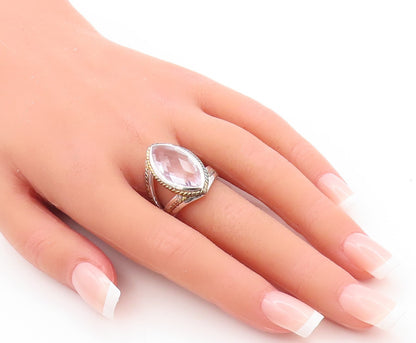 925 Sterling Silver Vintage Ring Marquise Gemstone Twisted Rope  Sz 7  RG29801