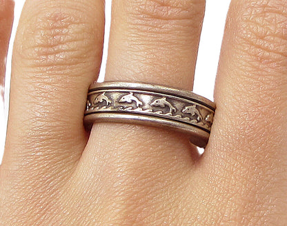 925 Sterling Silver  Vintage Jumping Dolphins Pattern Band Ring Sz 11.5  RG3083