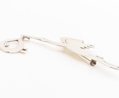 925 Sterling Silver Vintage Brooch MEXICO Stork Delivering Baby Story  BP11713