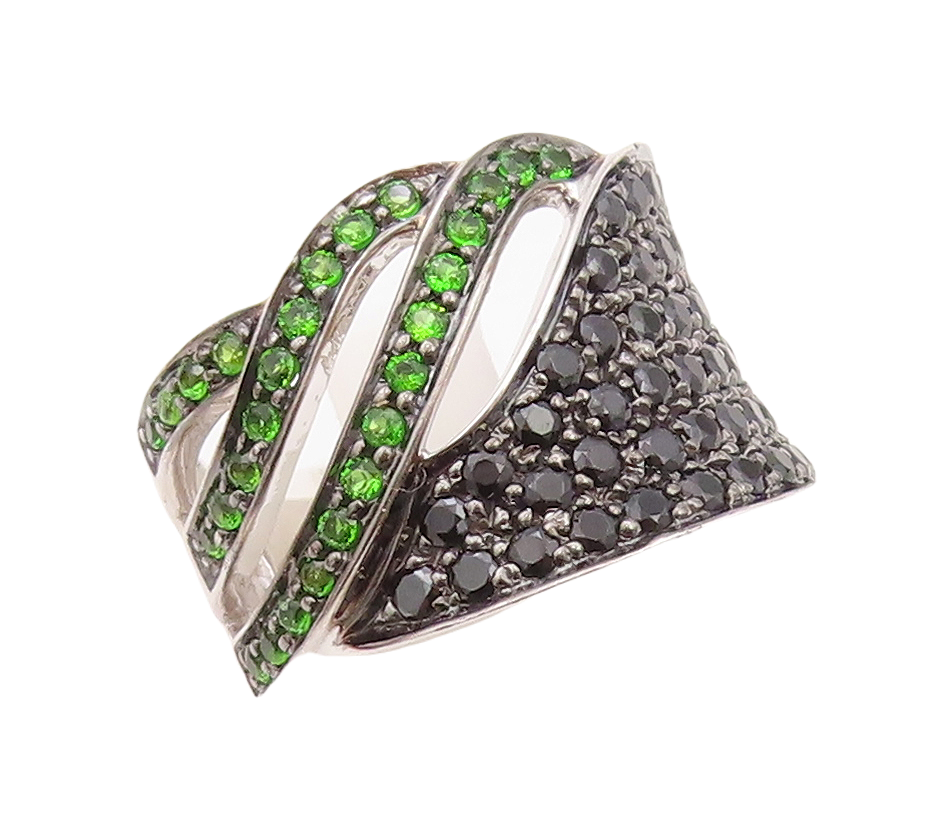 925 Sterling Silver Vintage Ring Designer Cutout Green CZ & Spinel Sz 7  RG30271