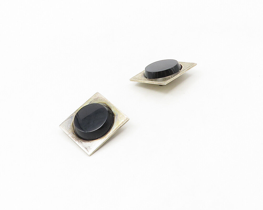 MEXICO 925 Sterling Silver  Vintage Black Onyx Non Pierce Earrings  EG9045