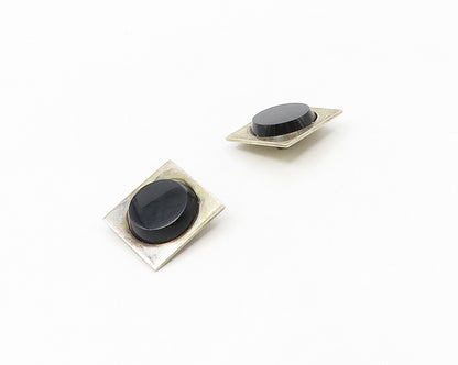 MEXICO 925 Sterling Silver  Vintage Black Onyx Non Pierce Earrings  EG9045