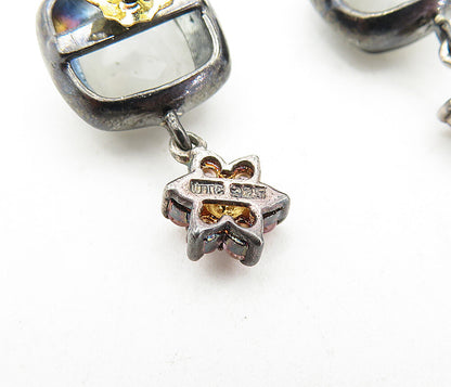 925 Sterling Silver  Vintage Faceted Quartz & Topaz Dangle Earrings  EG2655