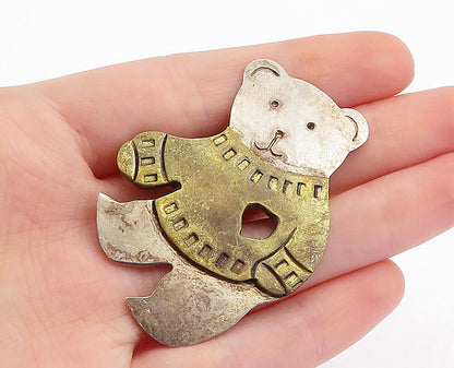 MEXICO 925 Sterling Silver  Vintage Two Tone Teddy Bear Brooch Pin  BP1897