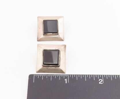 925 Sterling Silver Vintage Earrings NAVAJO ATTA KAI Black Onyx Studs  EG13945