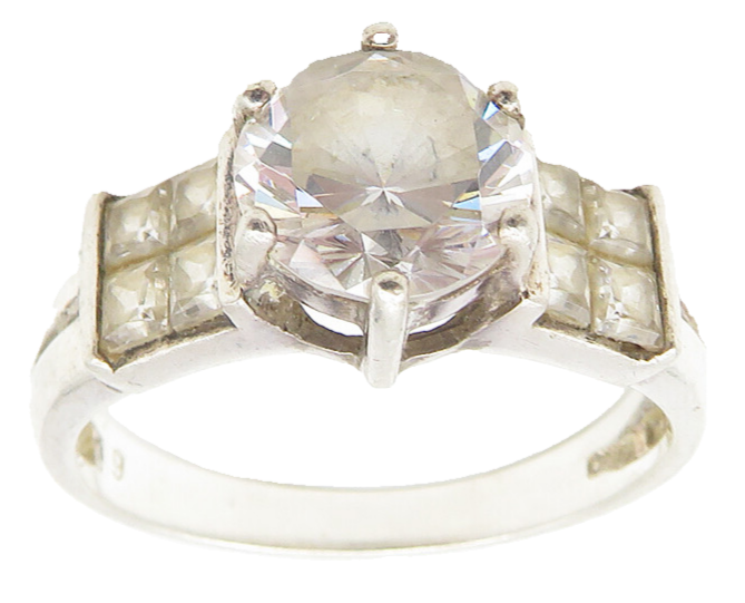 ROSS SIMON 925 Silver  Vintage Prong Set Cubic Zirconia Band Ring Sz 9 RG10783