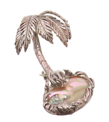 925 Sterling Silver  Vintage Abalone Shell Palm Tree Island Brooch Pin  BP4079