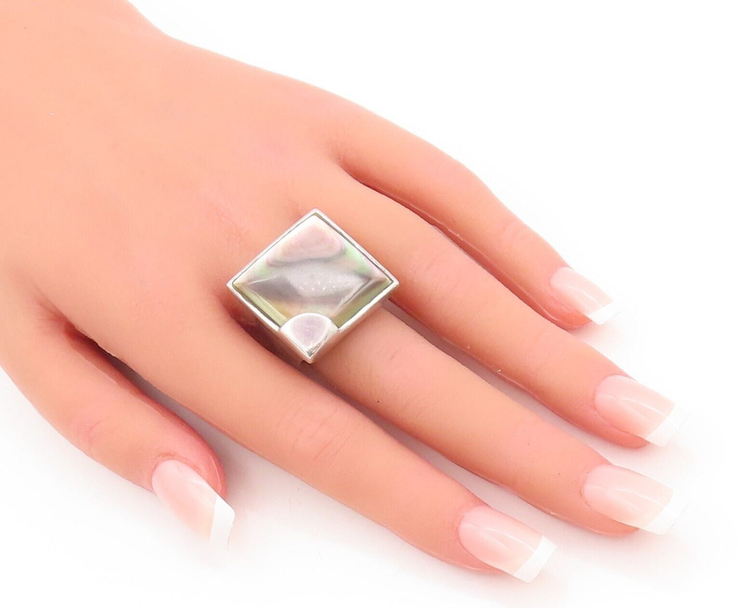 925 Sterling Silver Vintage Ring Minimalist Square Cut Abalone  Sz 7  RG28411