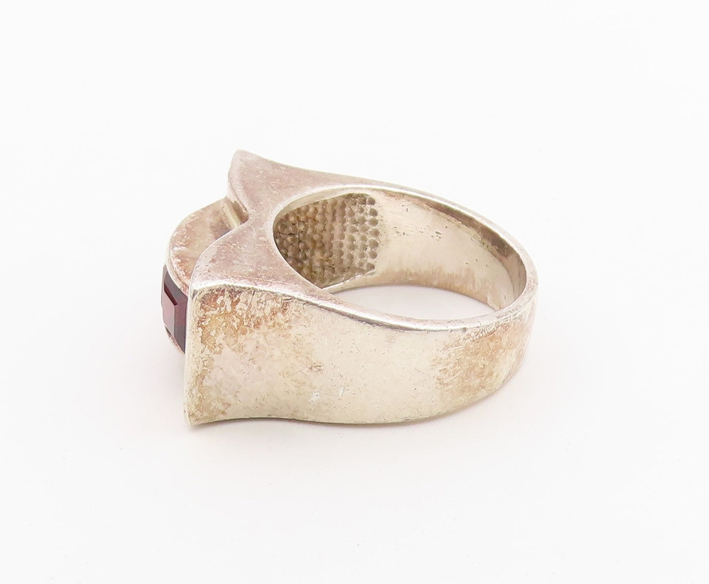 925 Sterling Silver Vintage Ring Chunky Channel Set Garnet Band  Sz 8.5  RG36486