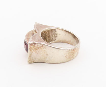 925 Sterling Silver Vintage Ring Chunky Channel Set Garnet Band  Sz 8.5  RG36486