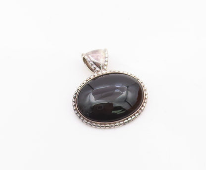 925 Sterling Silver  Vintage Cabochon Cut Black Onyx Fluted Pendant  PT7908