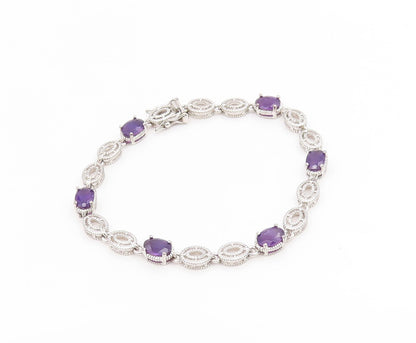 925 Sterling Silver Vintage Bracelet Oval Cut Amethyst Elegant Chain  BT11932
