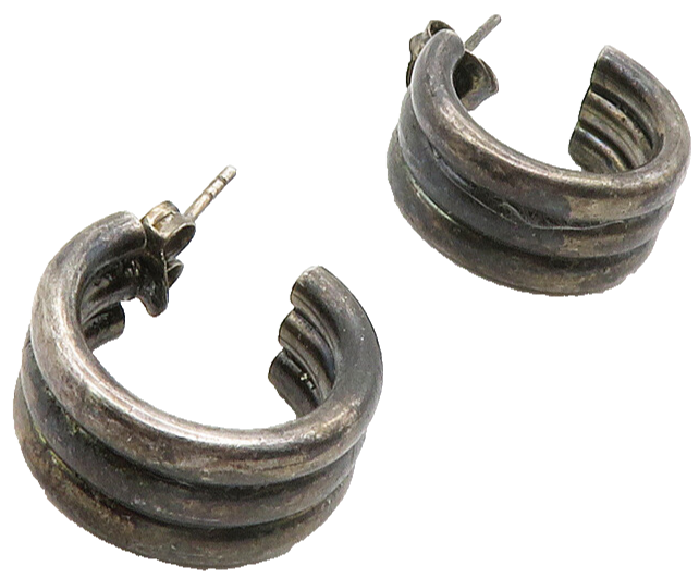 925 Sterling Silver  Vintage Oxidized Fluted Round JHoop Earrings  EG6603