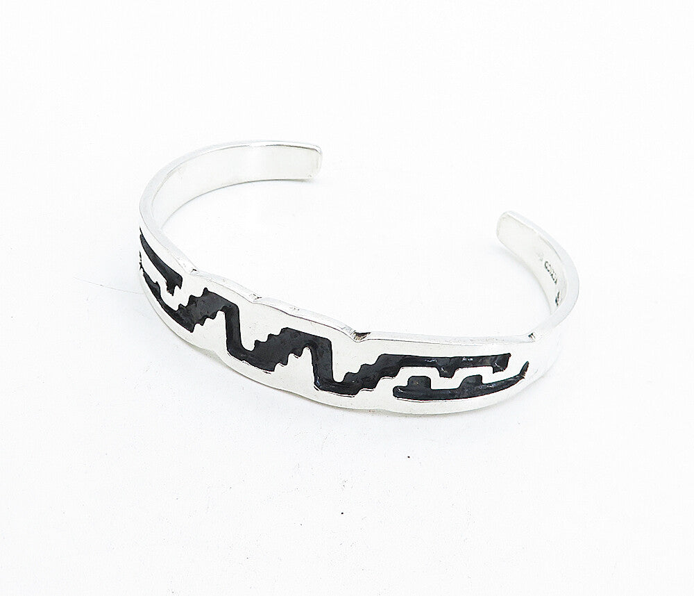 MEXICO 925 Sterling Silver  Vintage Shiny Enamel Pattern Cuff Bracelet  BT1597