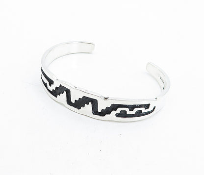 MEXICO 925 Sterling Silver  Vintage Shiny Enamel Pattern Cuff Bracelet  BT1597