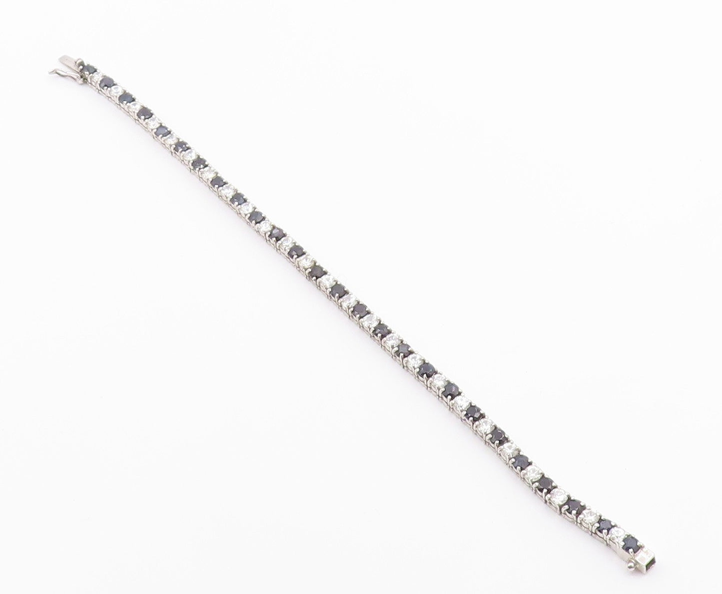 925 Silver  Vintage Shiny Cubic Zirconia & Sapphire Chain Bracelet  BT8035