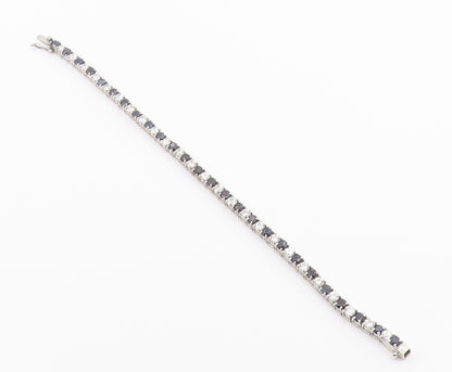 925 Silver  Vintage Shiny Cubic Zirconia & Sapphire Chain Bracelet  BT8035