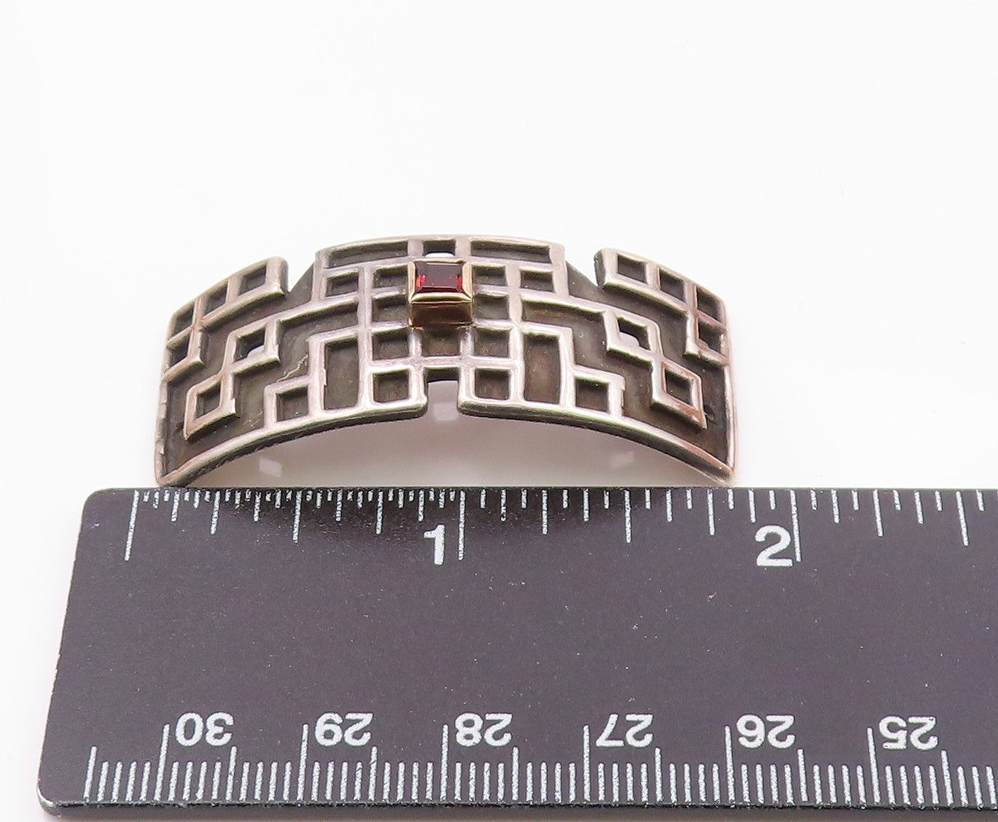 DESIGNER 925 Silver & 14K GOLD  Vintage Square Garnet Dome Pendant  PT20258
