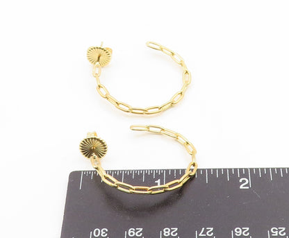 925 Sterling Silver Vintage Earrings Gold Plated Classic Chain Link Hoop EG14194