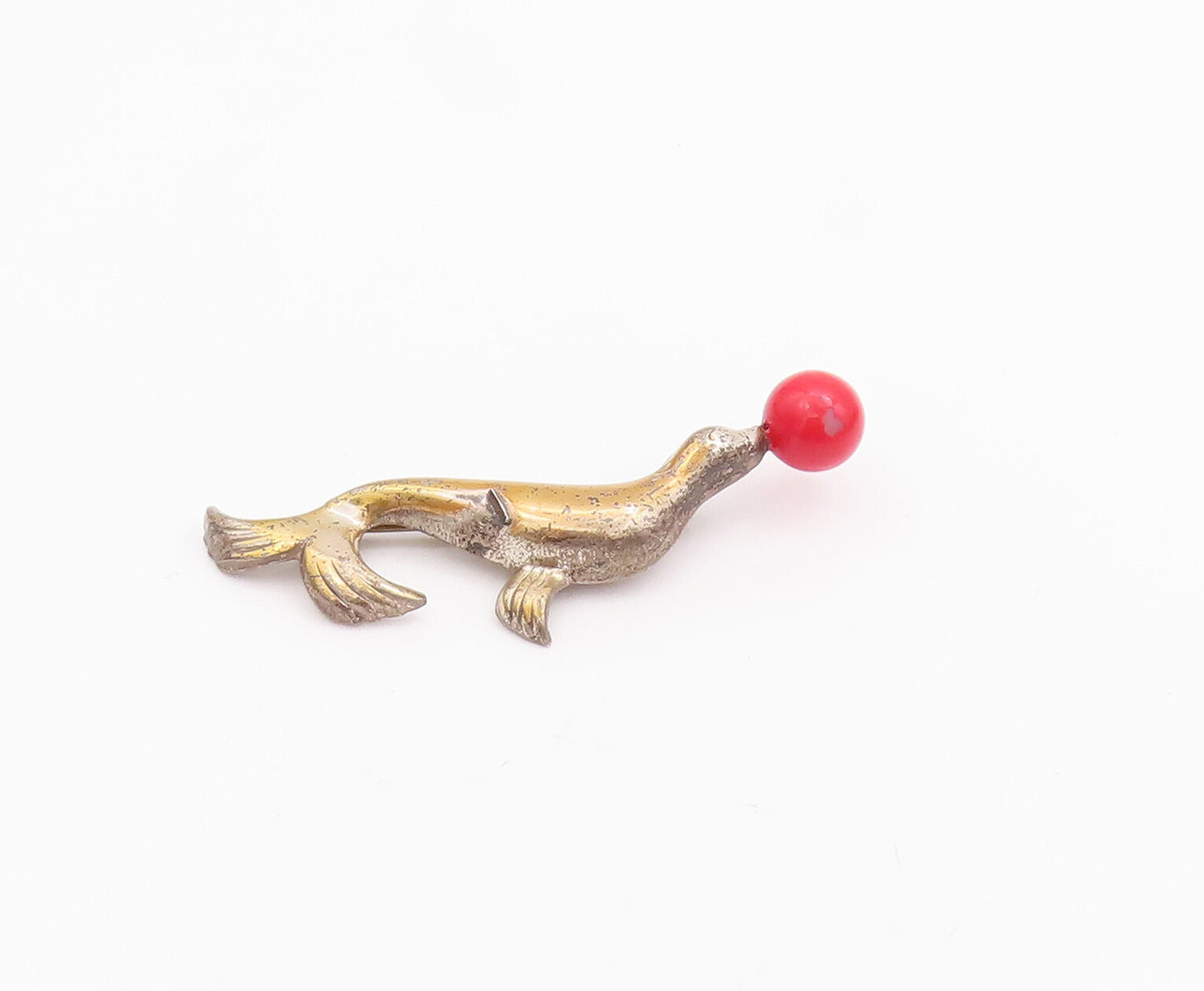 925 Sterling Silver Vintage Brooch Pin LANG Delphine Playing With Ball  BP10969