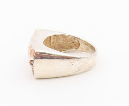925 Sterling Silver Vintage Ring Topaz Enameled Geometric Band  Sz 9  RG36457