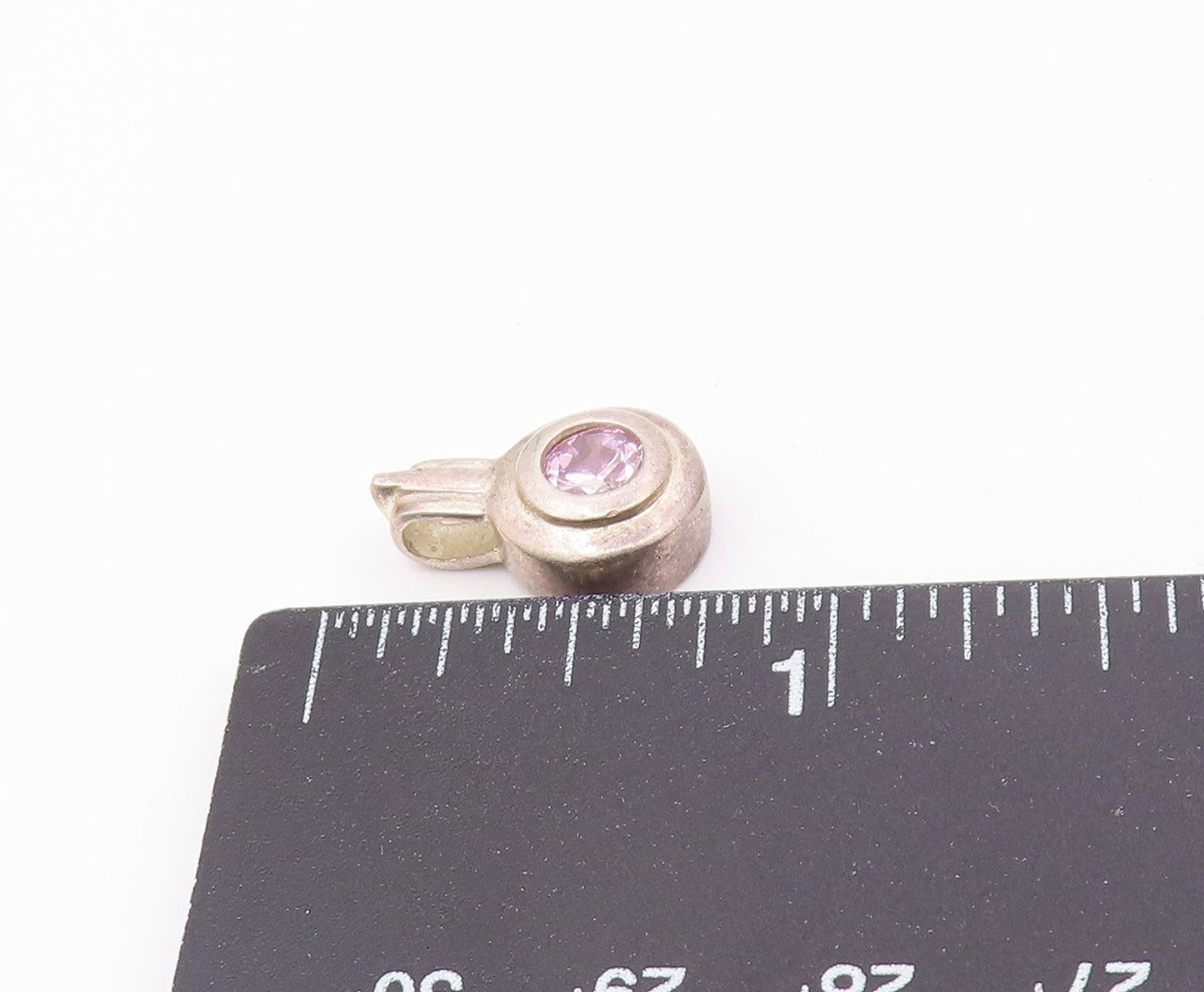 925 Sterling Silver  Vintage Round Cut Pink Cubic Zirconia Pendant  PT11720