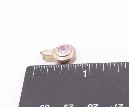 925 Sterling Silver  Vintage Round Cut Pink Cubic Zirconia Pendant  PT11720