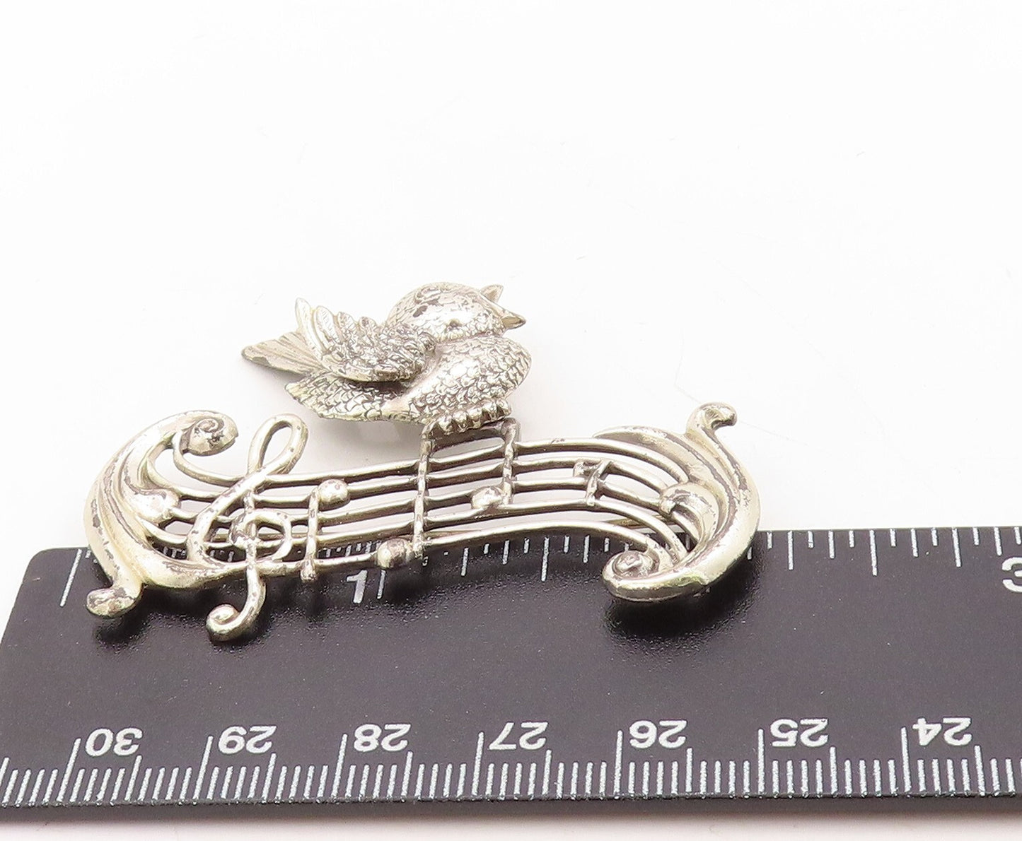 925 Sterling Silver Vintage Brooch Pin LANG Chirping Bird Musical Note  BP11255
